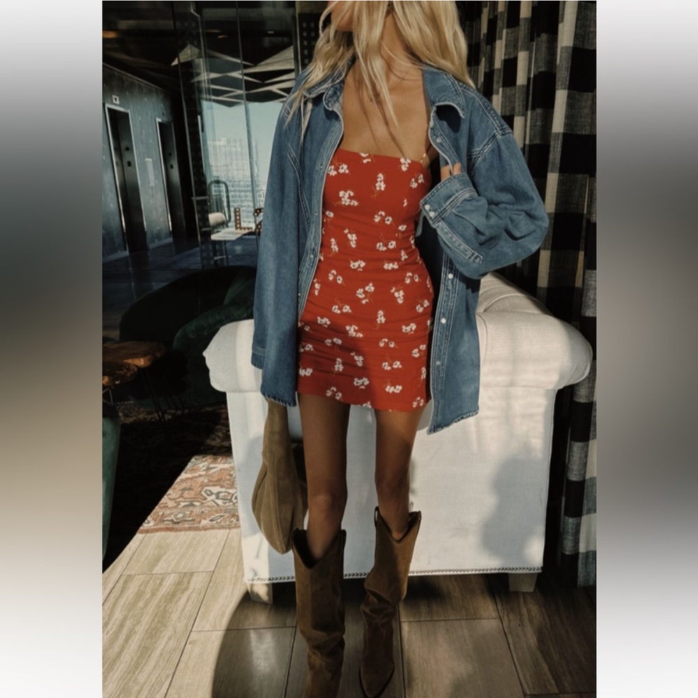 NWT Bardot Joie Mini Dress Red Ditsy Floral Size 10